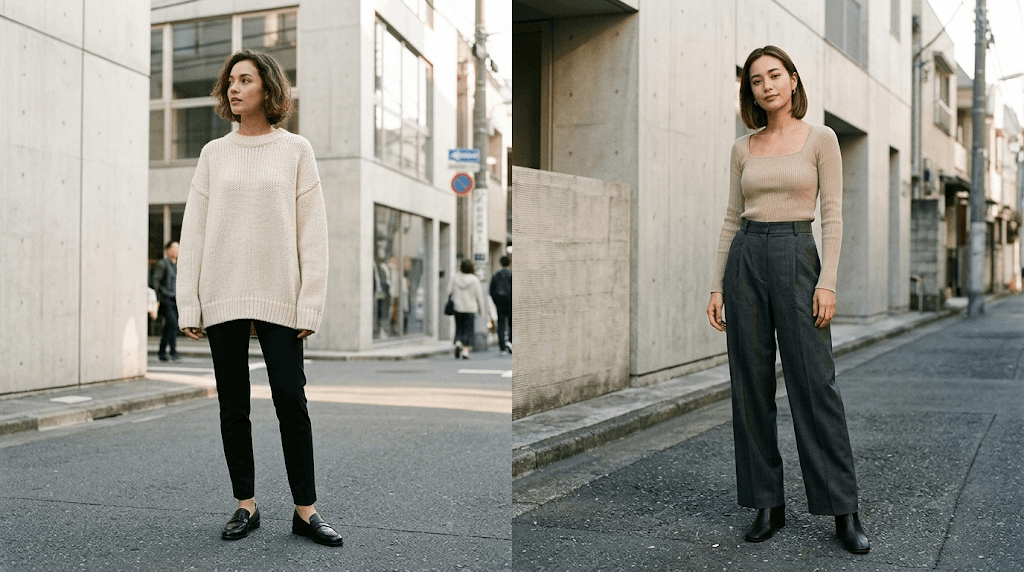 Top loose bottom fitted vs top fitted bottom loose street style comparison