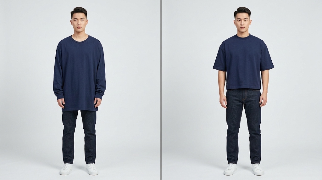 True vs false oversized: sized-up shirt vs engineered oversized cut